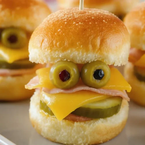 Mini sandwich monsters made with colorful ingredients for fun snacks