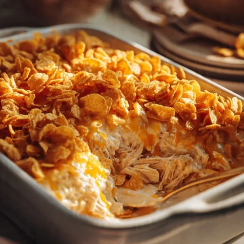 Delicious Neiman Marcus Chicken Casserole served in a baking dish