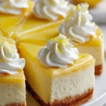 Delicious slice of New York-style lemon cheesecake with a fresh lemon garnish.