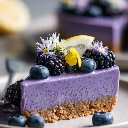 No-bake blueberry chia seed pie topped with fresh blueberries
