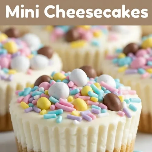 Delicious no-bake mini cheesecakes topped with fresh fruit and whipped cream.