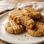 Delicious no bake peanut butter cookies on a plate with a glass of milk