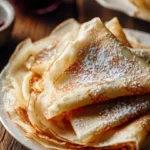 Delicious oatmeal crepes served with fresh fruits and syrup