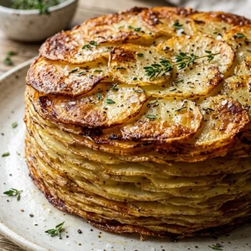 Delicious Potato Torte with layers of tender potatoes and herbs.