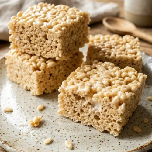 Delicious homemade Rice Krispie Treats with marshmallows and cereal