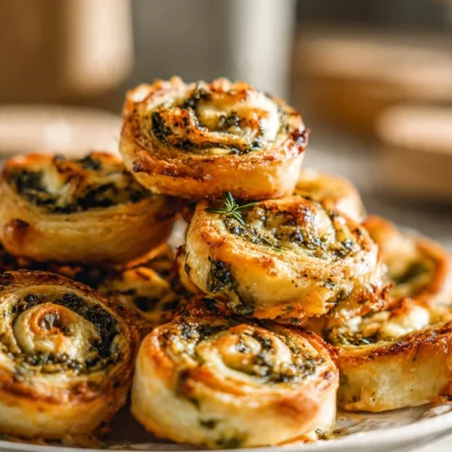 Spinach dip pinwheels served as bite-sized appetizers on a platter.