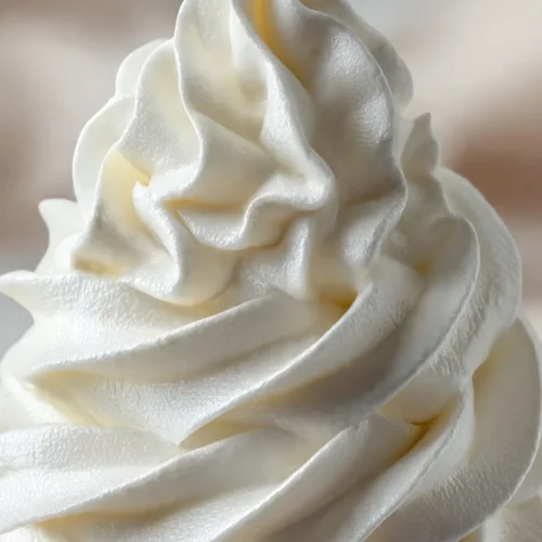 Bowl of stabilized whipped cream frosting ready for decorating desserts