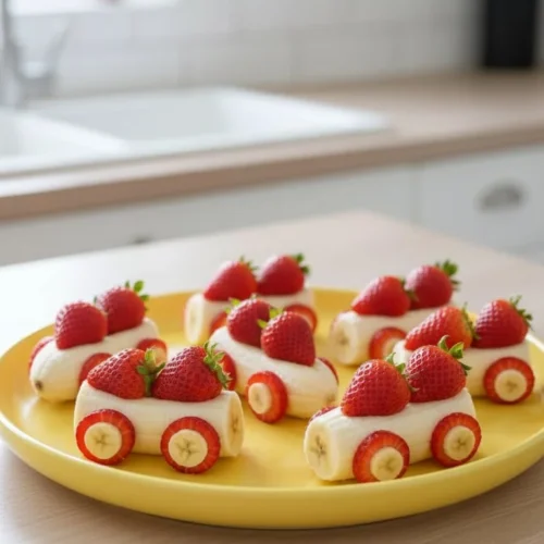 Colorful strawberry banana cars showcasing creativity and fun for kids.