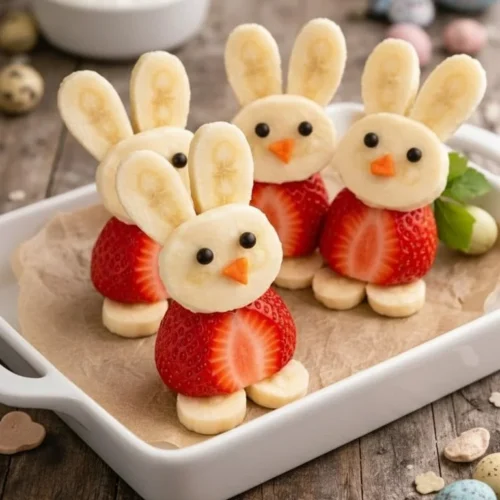 Colorful Strawberry Banana Easter Bunnies ready for a festive celebration.