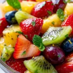 A refreshing bowl of strawberry lemonade fruit salad with vibrant colors