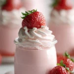 Delicious homemade strawberry mousse served in a glass dessert cup