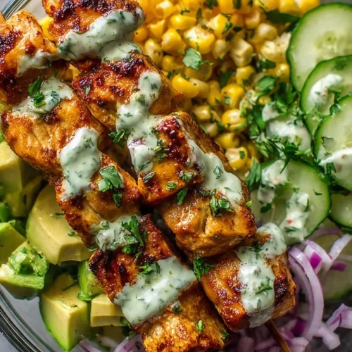 Street Corn Creamy Cucumber Chicken Salad with fresh ingredients