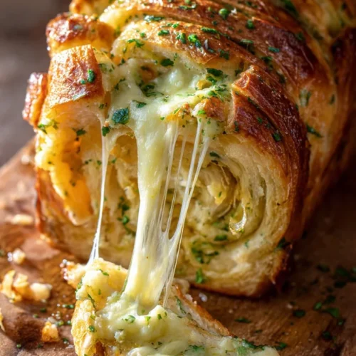 Swirled garlic herb and cheese bread, warm and delicious, ready to serve.