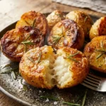 Golden crispy roast potatoes served as a delicious side dish