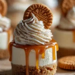 Delicious Mini Biscoff Cheesecakes decorated with Biscoff cookie crumbs.