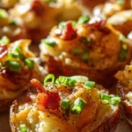 Twice baked loaded breakfast potatoes topped with cheese and green onions