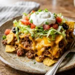 Delicious Walking Taco Casserole served in a colorful dish