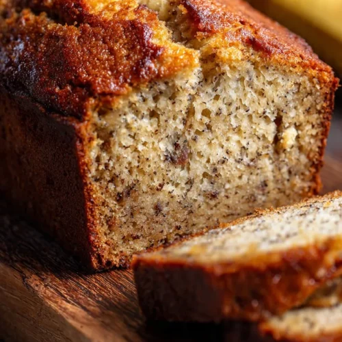 Loaf of world's best banana bread with ripe bananas and walnuts.