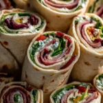 Turkey Club Pinwheels rolled with turkey, bacon, cheese, and veggies.