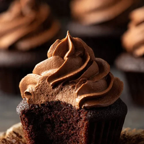 Delicious Choco Moist Cupcake topped with chocolate frosting
