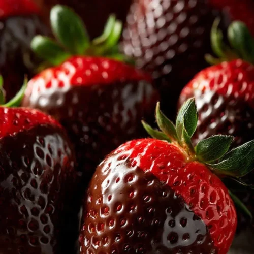 Plate of fresh chocolate covered strawberries dipped in dark and white chocolate
