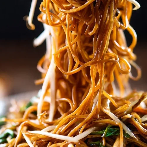 Classic Chinese Chow Mein dish with vegetables and noodles on a plate