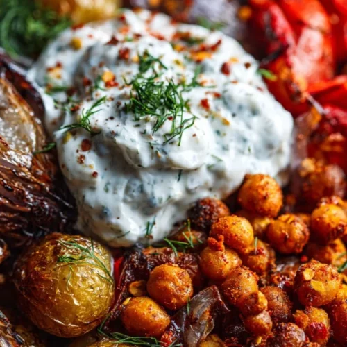 Bowl of Classic Mediterranean Roasted Vegetables including zucchini, bell peppers, and eggplant.
