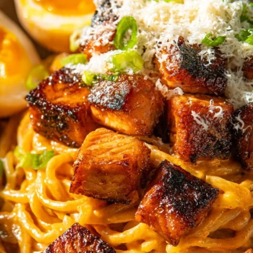 Creamy Korean Ssamjang sauce pasta served with fresh herbs and vegetables
