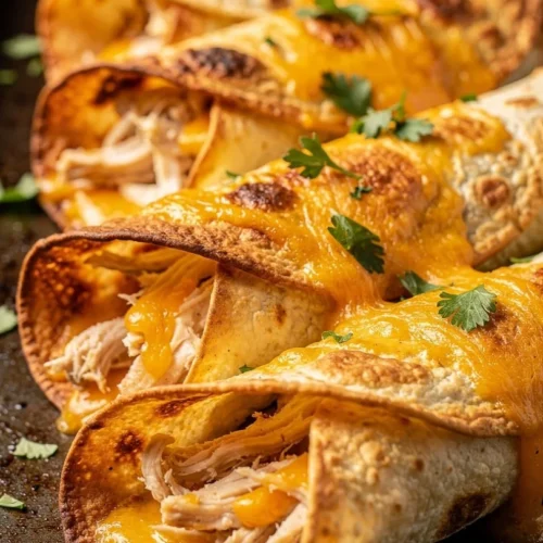 Crispy Chicken Taquitos, golden and crunchy, served with dipping sauce