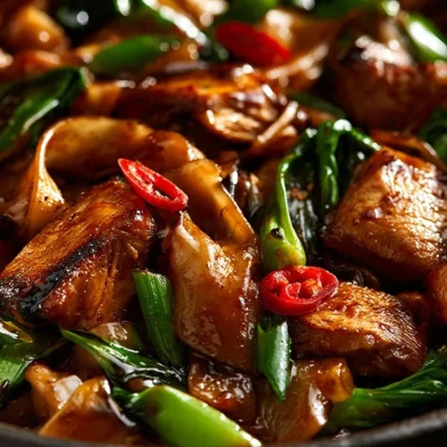 Delicious plate of Drunken Noodles with colorful vegetables and spices.