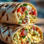 High-protein breakfast wrap with cottage cheese and avocado on a plate