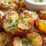 Delicious Garlic Parmesan Smashed Potatoes served in a bowl