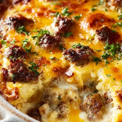 High-protein breakfast casserole packed with eggs, vegetables, and cheese.