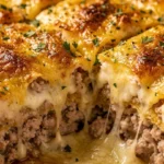 Juicy garlic parmesan chicken meatloaf served with herbs and garlic sauce