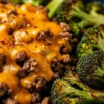Keto Hamburger Broccoli Skillet dish in a pan with fresh ingredients
