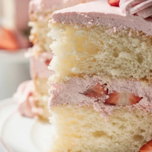 Lemon Strawberry Cake with fresh strawberries and lemon zest, served on a plate.