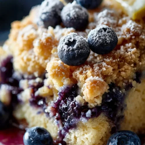 Lemon Blueberry Cheesecake Dump Cake dessert beautifully plated.