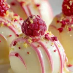 Lemon raspberry cheesecake truffle balls served on a plate