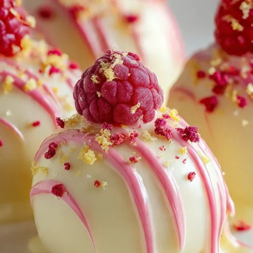 Lemon raspberry cheesecake truffle balls served on a plate
