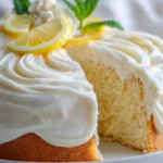 Limoncello Mascarpone Cake topped with zesty lemon slices and creamy mascarpone frosting