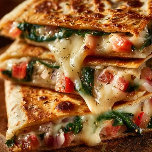 Delicious Mediterranean Quesadilla filled with fresh veggies and herbs