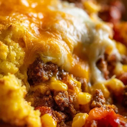 Baked Mexican Cornbread Casserole with cheese and peppers