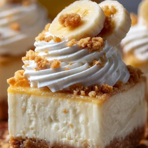 No-bake banana delight dessert topped with whipped cream and banana slices
