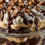 Delicious no-bake peanut butter chocolate mousse dessert in a serving dish