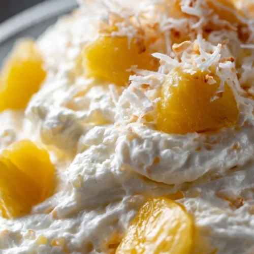 Delicious Pineapple Fluff dessert in a colorful bowl