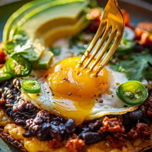 A plate of Ranch Eggs topped with fresh herbs and spices.