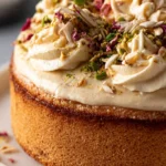 Delicious eggless Rasmalai Cake with a creamy texture and rich flavors.