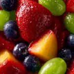 Colorful secret ingredient fruit salad with fresh fruits and vibrant colors