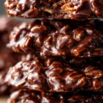 A plate of delicious no bake cookies with chocolate and oats