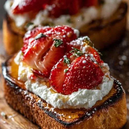 Delicious roasted strawberry whipped ricotta toast, perfect for breakfast